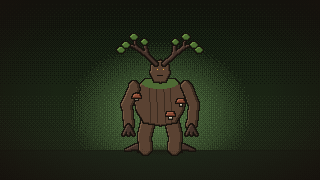 Pixel art: a walking tree with glowing mushrooms